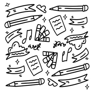 Creative Pencil and Stationery Doodle Illustration Set vector
