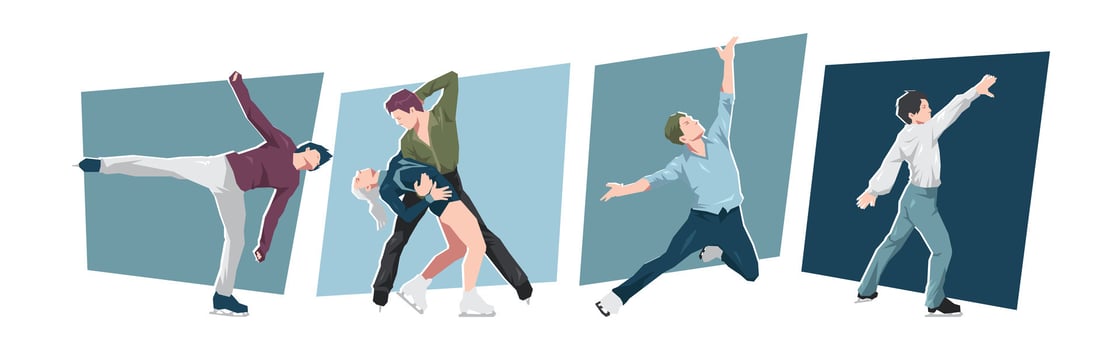 Figure skating male athlete characters. Concept of dance, competition. Cartoon flat illustration. vector