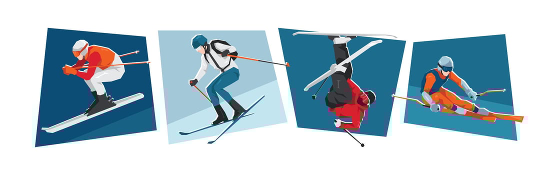 Male ski athlete characters. Winter, extreme sport. freestyle, racing concept. Cartoon flat illustration. vector