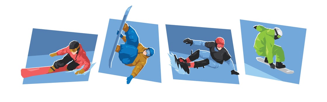 Snowboarding male athlete characters. Concept of winter sport, extreme. Flat cartoon illustration. vector