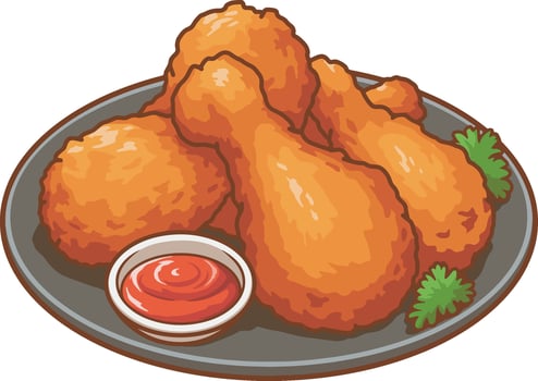 Fried chicken witch ketchup illustration vector