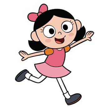 Cheerful cartoon girl running with a pink dress and bow in her hair vector