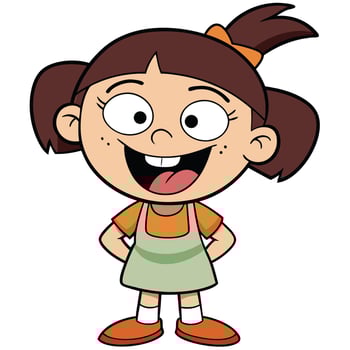 Cheerful cartoon girl with pigtails smiling happy illustration character art vector