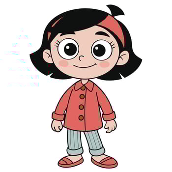 Cute cartoon girl standing posing with a smile wearing a red coat vector