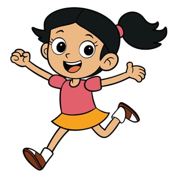 Cartoon girl running with joyful expression for childrens illustration designs vector