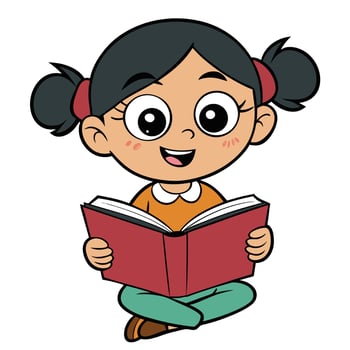 Cartoon girl reading book illustration for education and learning concepts vector
