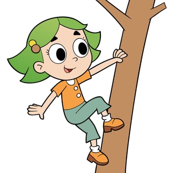 Cartoon girl climbing a tree illustration outdoor adventure vector