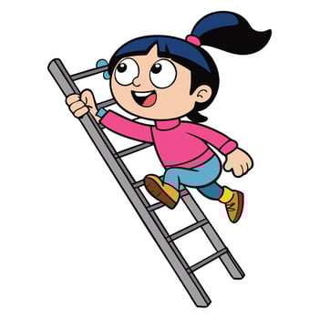 Cartoon girl climbing ladder illustration symbolizing ambition aspiration success and positive outlook vector