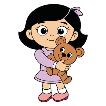 Cartoon girl hugging her teddy bear cute friendship illustration design vector