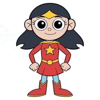 Cartoon girl in superhero costume standing proudly isolated on white background vector