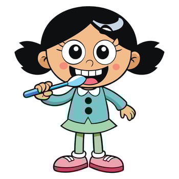 Cartoon girl brushing teeth illustration dental hygiene concept for kids education vector