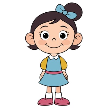 Cartoon girl with blue dress and bow child illustration character vector