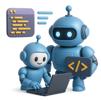 A robot and a child working on a laptop png