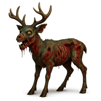 A zombie deer with blood dripping from its mouth png