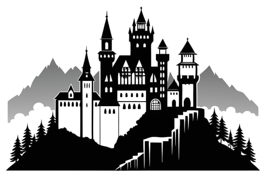Castle Silhouette On Hilltop With Trees vector