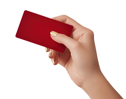 Female hand with blank red gift card isolated on a transparent background png