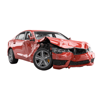 Crashed red car with damagges. Totaled vehicle png