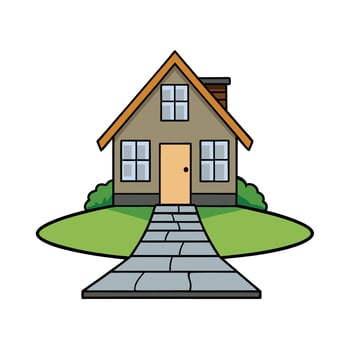 Simple Cartoon House with Stone Path Illustration vector