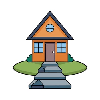 Cute cartoon house with garden and stone path vector
