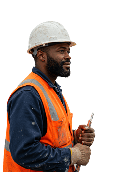 Proud Construction Worker wearing white helmet looking sideways png