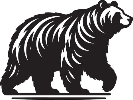 A black and white illustration of a bear walking with decorative fur patterns on its back area vector