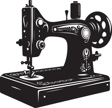 A detailed black and white illustration of a vintage sewing machine with intricate designs and details vector