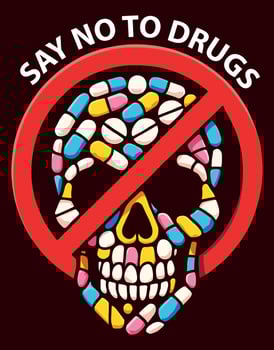 Say No to Drugs Anti-Drug Awareness Poster Skull Made of Pills vector