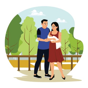 Happy family enjoying happy moments in the park. vector