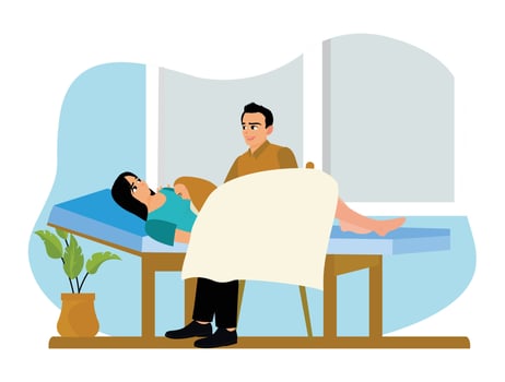 A mother gives birth in hospital. vector