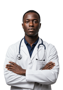Confident black male Medical Professional with Stethoscope and folding arms png