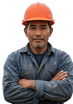 Portrait of Construction Worker wearing orange helmet with folding png