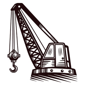Industrial crane with hook in monochrome design vector