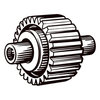 Detailed of a mechanical gear with interlocking teeth design in black and white vector