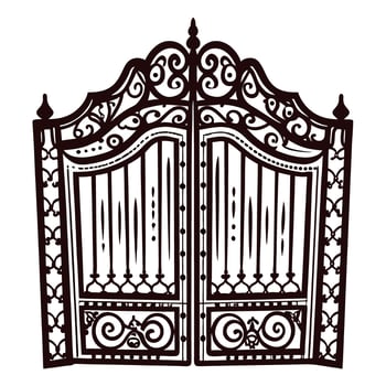 Ornate iron gate with intricate patterns and symmetrical design vector