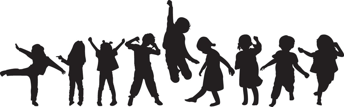 Silhouettes of kids showing various emotions vector