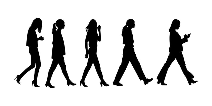 Silhouette set of women walking poses vector