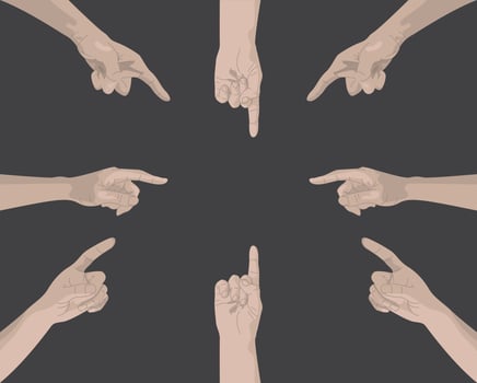 Flat design icon of hand pointing in center vector