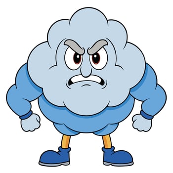 Cartoon angry cloud character with muscular arms and fierce expression illustration vector