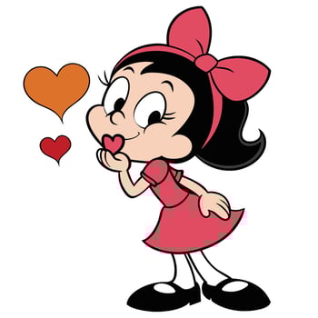 Cartoon girl blowing a kiss sending love with hearts illustration vector