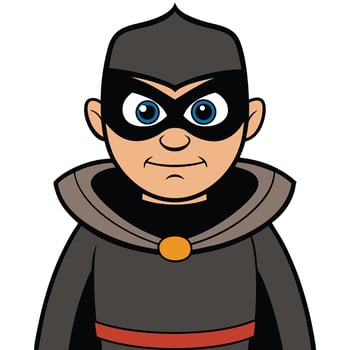 Cartoon villain character wearing mask and cape concept illustration with blue eyes vector