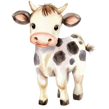 Watercolor cow standing on transparent Background png