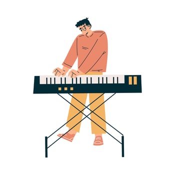 Man Musician on Stage at Summer Open-air Musical Festival Playing Keyboard Illustration vector