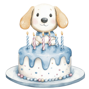 Dog on birthday cake art on transparent Background png