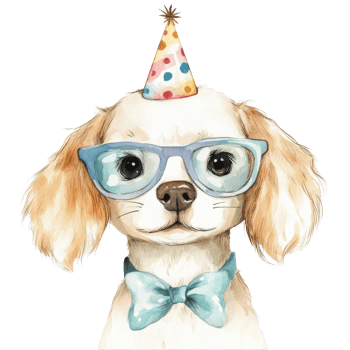 Dog with party and bow on transparent Background png