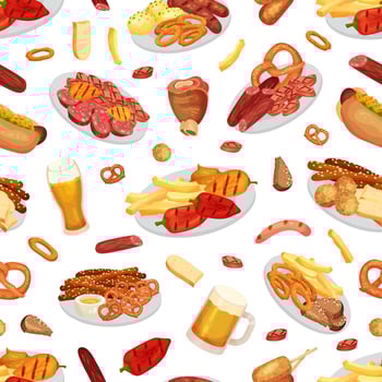October Fest Seamless Pattern Design with Food and Beer Template vector