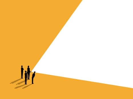 Business guidance, business leader standing holding a flashlight looking at the way vector