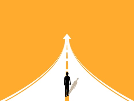 Move forward, man walking on the road arrow growth vector
