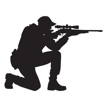 Man with Hunting Gear Silhouette Illustration on White vector
