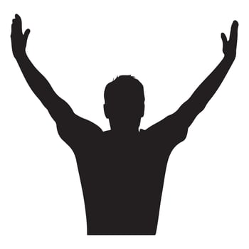 Black Silhouette of Man Stretching Arms Upward vector