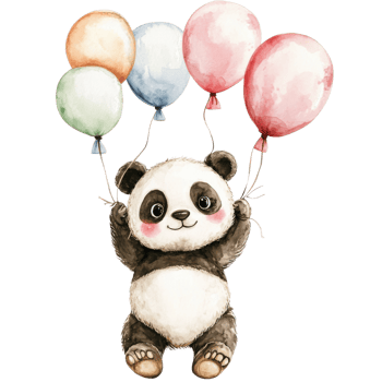 Panda with five balloons on transparent Background png